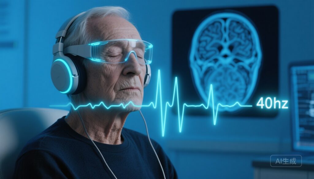 軽度アルツハイマー病患者における2年間の40 Hz音響視覚刺激：安全性、脳波誘導、および早期バイオマーカーの変化