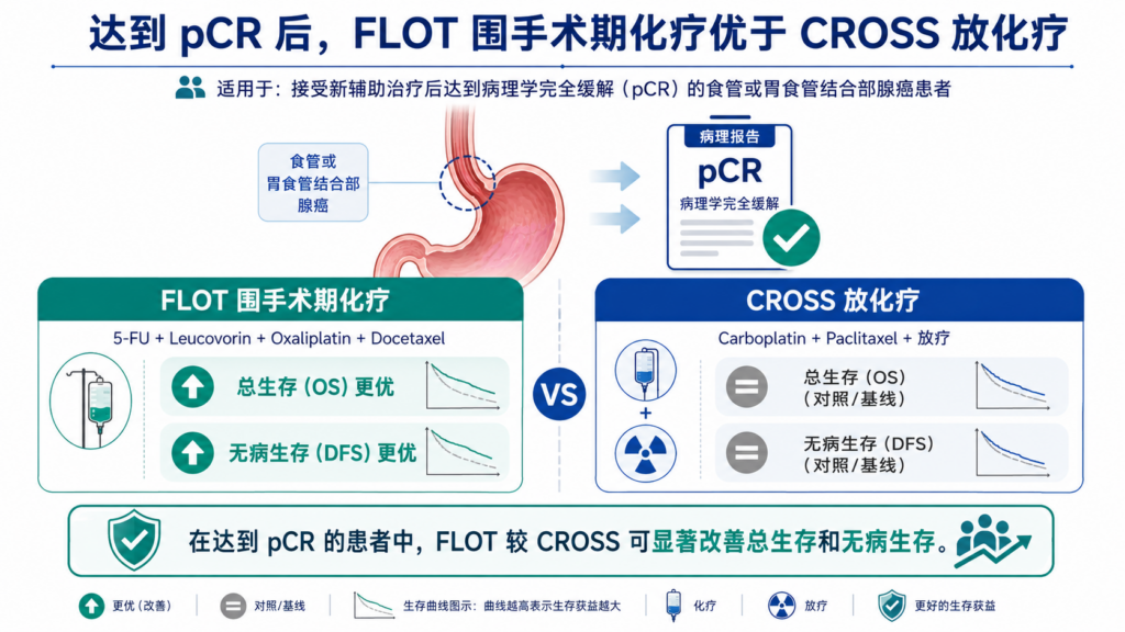 Comparing FLOT and CROSS Protocols: Survival and Recurrence in Esophageal Adenocarcinoma with Pathological Complete Response