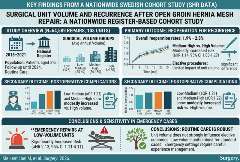 Impact of Surgical Unit Volume on Recurrence and Complications after Open Mesh Groin Hernia Repair: Insights from a Nationwide Swedish Cohort