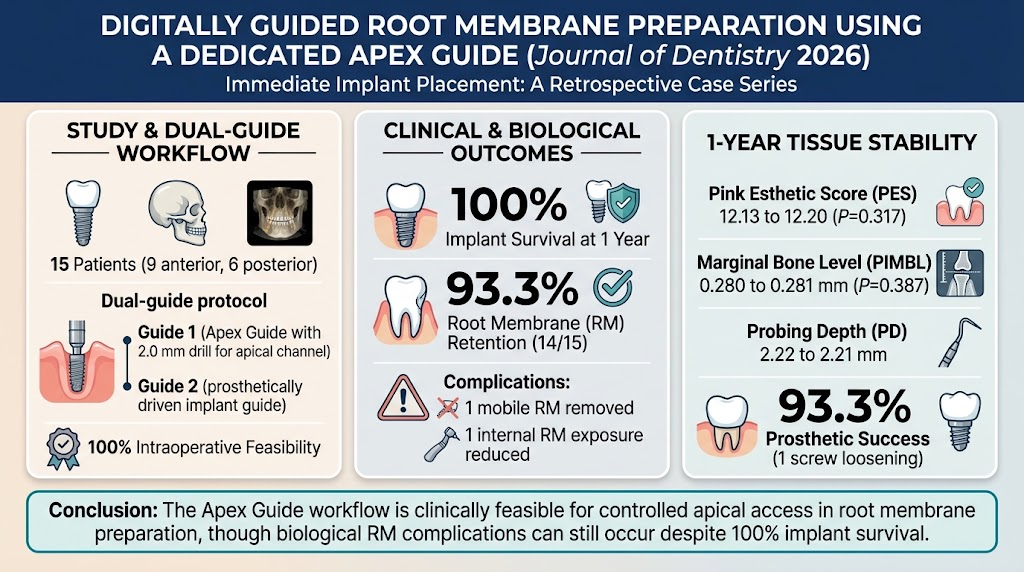 Digitally Guided Root Membrane Preparation Using a Dedicated Apex Guide for Immediate Implant Placement: A Retrospective Case Series