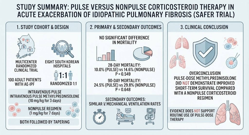 Pulse versus Nonpulse Corticosteroid Therapy in Acute Exacerbation of Idiopathic Pulmonary Fibrosis: Evidence Synthesis and Clinical Implications from the SAFER Trial