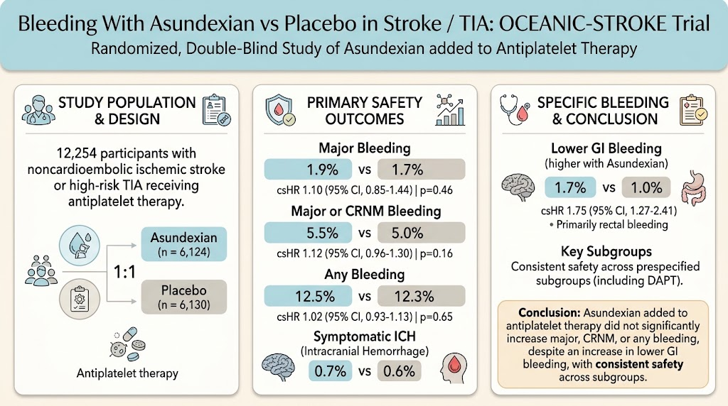 asundexian在非心源性缺血性卒中或高危TIA中的出血风险:来自 OCEANIC-STROKE 试验的启示