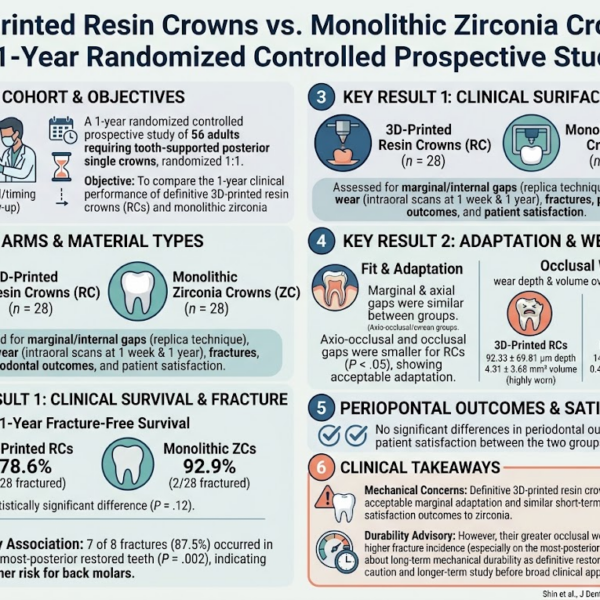 Mão nhựa in 3D hay mão zirconia nguyên khối: Đánh giá so sánh sau 1 năm ở phục hình vùng sau