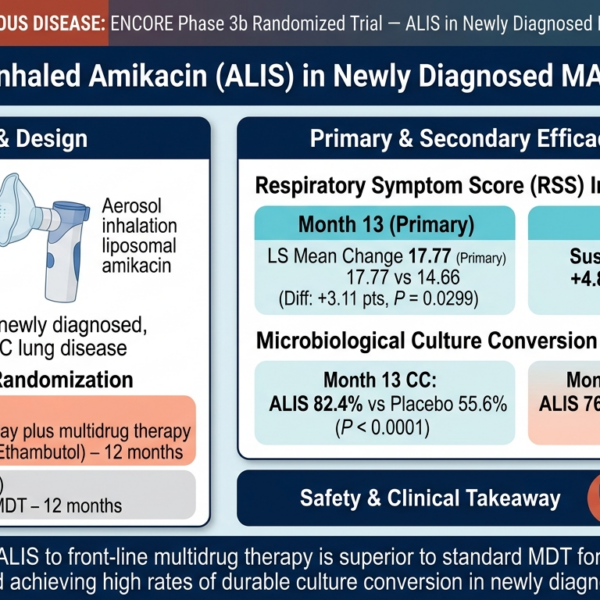 新規診断の Mycobacterium avium complex 肺疾患に対する Amikacin Liposome Inhalation Suspension：第3b相 ENCORE試験