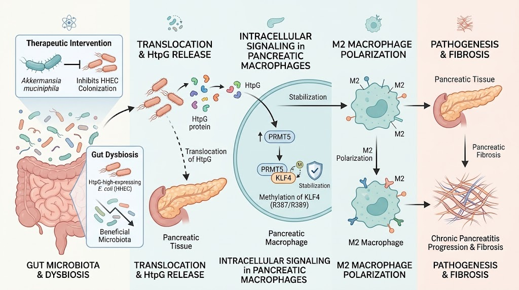 Unveiling the Role of HtpG-High-Expressing Escherichia coli in Chronic Pancreatitis Fibrosis: Microbiota-Targeted Therapeutic Hope